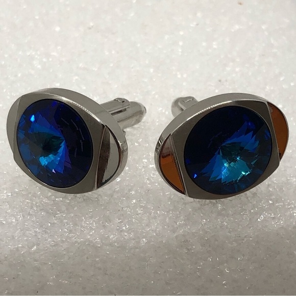 Vtg Hickok Canada Blue Aurora Stone Silver Tone Cuffling / Approx .9” - Picture 2 of 7
